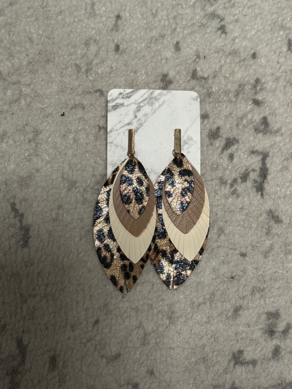 Layered Leopard Leaf Drop Earrings - Gold Beige